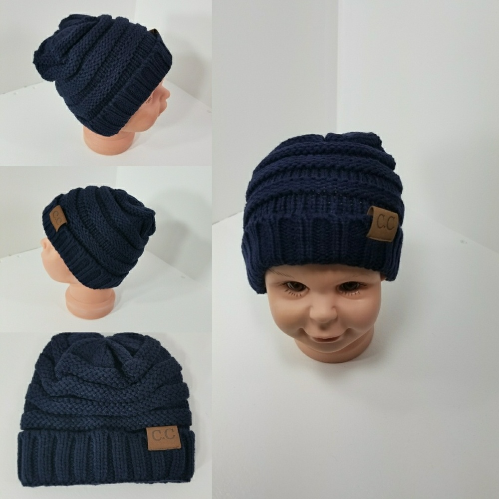 Toddler Beanie hats thermal protective Navy Blue
